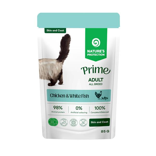 Natures P Prime KAPSIČKA cat adult skin&coat chicken&white fish 85 g