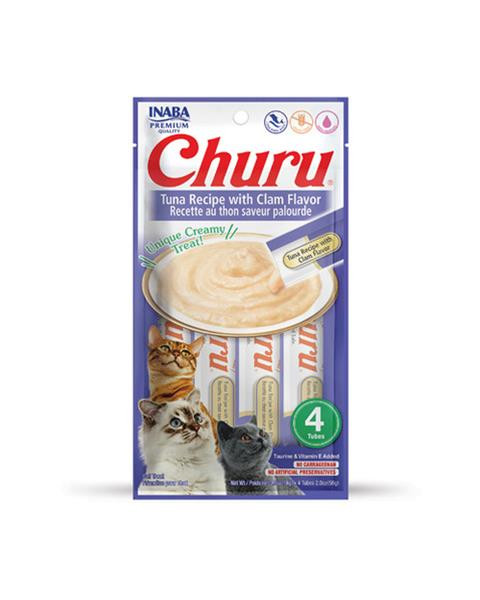 Pamlsok Inaba Churu Pyré cat Tuniak s mušľami 4 tuby 56 g