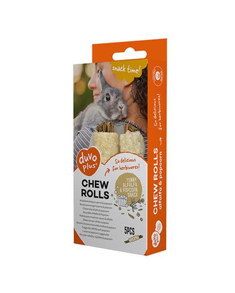 Pamlsok DUVO+ žuvacie rolky lucerna a popcorn pre hlodavce 20g - 5 ks - 8x2x2cm