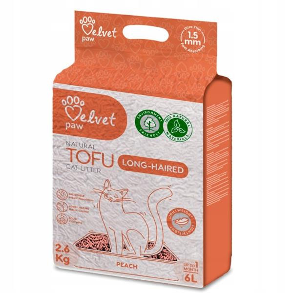 Podstielka pre dlhostrsté mačky Velvet Paw Tofu s broskyňovou esenciou 6 l 
