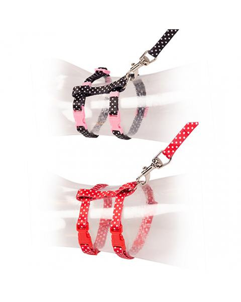 Postroj DUVO+ nylon bodkovaný CAT čierna/červená 20-35cm/10mm - 125cm