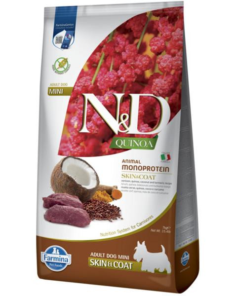 Farmina N&D dog QUINOA (GF) adult mini, skin & coat, venison & coconut 7 kg