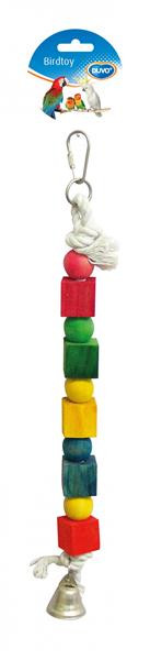 Hračka DUVO+ lano pre vtáky s drev.kockami a zvoncom 35 cm