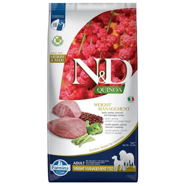 Farmina N&D dog QUINOA (GF) adult medium & maxi, weight managment, lamb & broccoli 7 kg