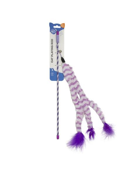 Hračka DUVO + tyč na hranie s premenlivými semišovými chvostíkmi a pierkami 44x8x3,5cm