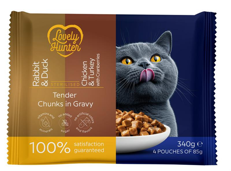 LOVELY HUNTER cat adult serilised KAPSIČKA wet set 4 x 85 g