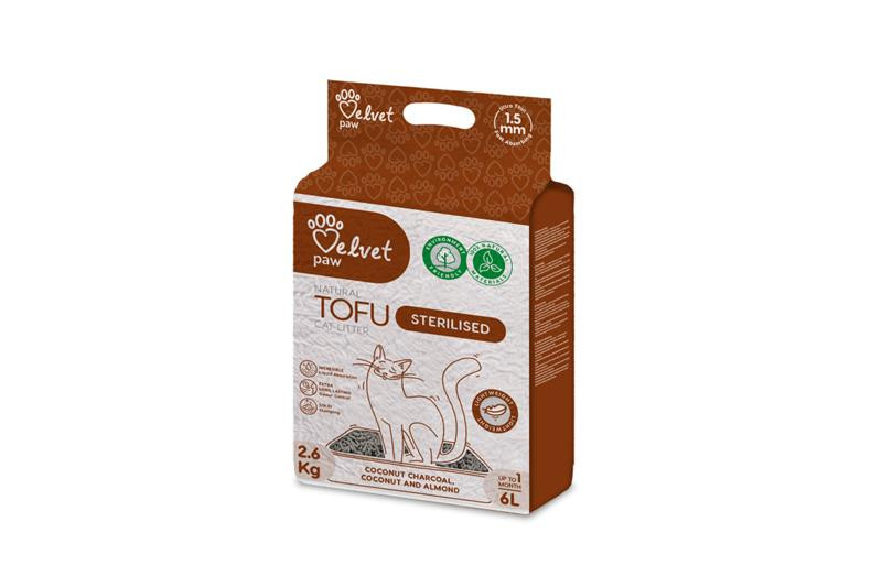 Podstielka pre steriliz.mačky Velvet Paw Tofu s kokos.uhlím, kokos. a mandľovou esenciou 6 l 