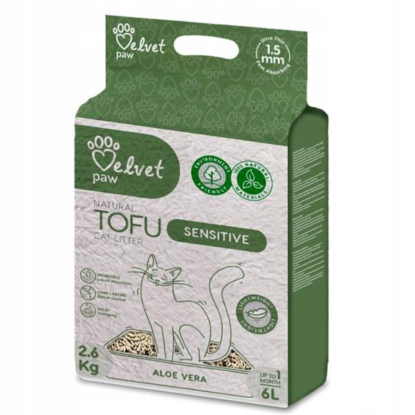 Podstielka pre citlivé mačky Velvet Paw Tofu s aloe vera esenciou 6 l 