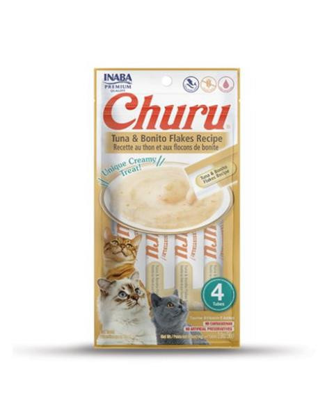 Pamlsok Inaba Churu Pyré cat Tuniak s bonito vločkami 4 tuby 56 g