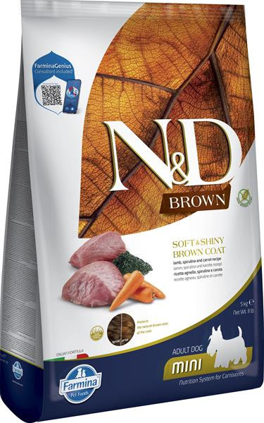 Farmina N&D dog BROWN (GF) adult mini, spirulina & carrot, lamb 5 kg