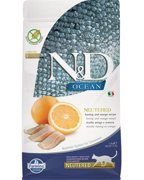 Farmina N&D cat OCEAN (GF) adult, neutered, herring & orange 1,5 kg