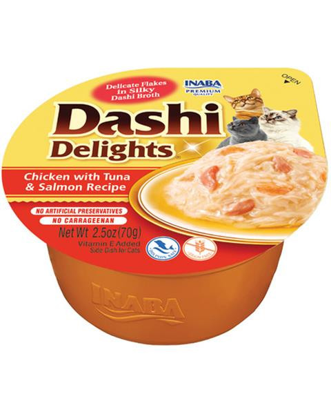 Inaba Dashi Delights cat Kura s tuniakom a lososom 6 x 70 g vanička