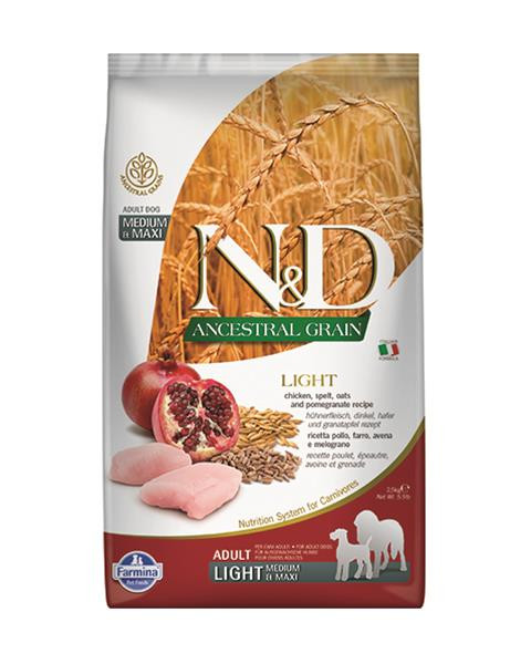 Farmina N&D dog AG adult medium & maxi, light, chicken, spelt, oats & pomegranate 2,5 kg