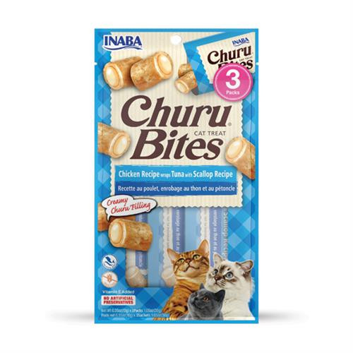 Pamlsok Inaba Churu Bites cat Kura s tuniakom a hrebenatkou 3 tuby 30 g