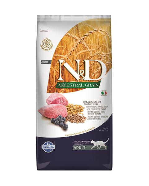 Farmina N&D cat AG adult, lamb, spelt, oats & blueberry 5 kg