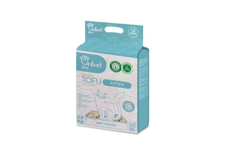Podstielka pre mačiatka Velvet Paw Tofu s detským púdrom 6 l 