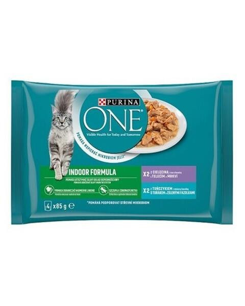 Nestle PURINA ONE cat Multipack Indoor mini filetky s tuniakom a zelenými fazuľkami / s teľacím a mrkvou v šťave NEW 4x85g