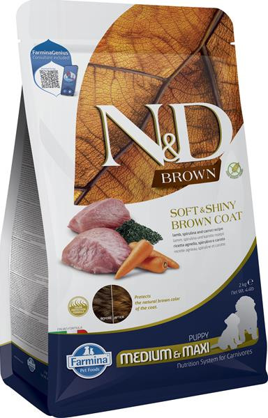 Farmina N&D dog BROWN (GF) puppy med/max, lamb, spirulina & carrot,2 kg