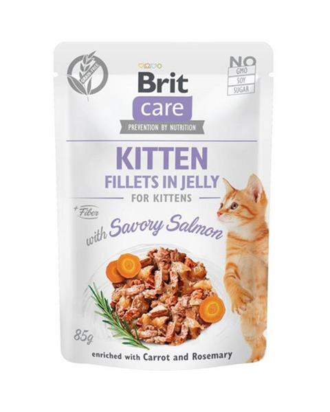 Brit Care cat Kapsička Kitten Fillets in Jelly with Savory Salmon 24 x 85 g