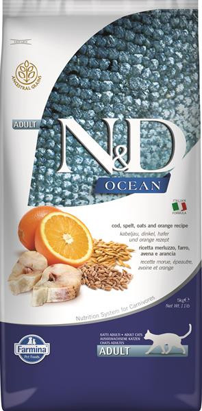 Farmina N&D cat OCEAN (AG) adult, codfish, spelt, oats & orange 5 kg
