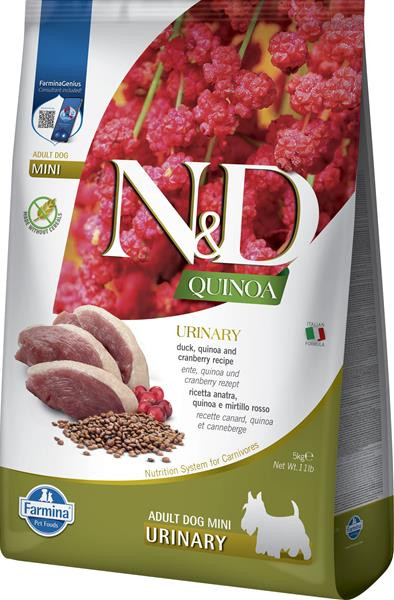 Farmina N&D dog QUINOA (GF) adult mini urinary , duck & cranberry 5 kg
