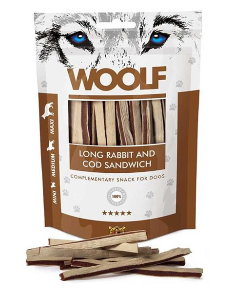 Pamlsok Woolf Dog Soft Rabbit and Pollock Sandwich LONG 100g