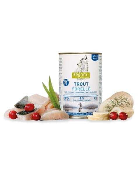 ISEGRIM dog Adult Trout with Parsnip, Cranberries & Wild Herbs bal. 6 x 400 g konzerva