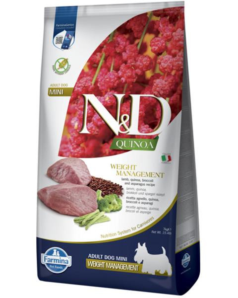 Farmina N&D dog QUINOA (GF) adult mini, weight managment, lamb 7 kg