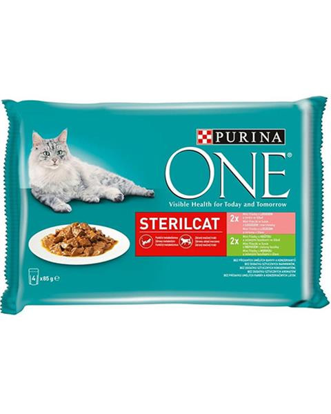 Nestle PURINA ONE cat Multipack Sterilcat mini filetky s morkou a zelenými fazuľkami / s lososom a mrkvou v šťave 4x85g