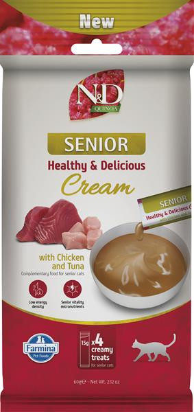 Pamlsok Farmina Creamy N&D Quinoa Cat with Chicken & Tuna Senior 60 g