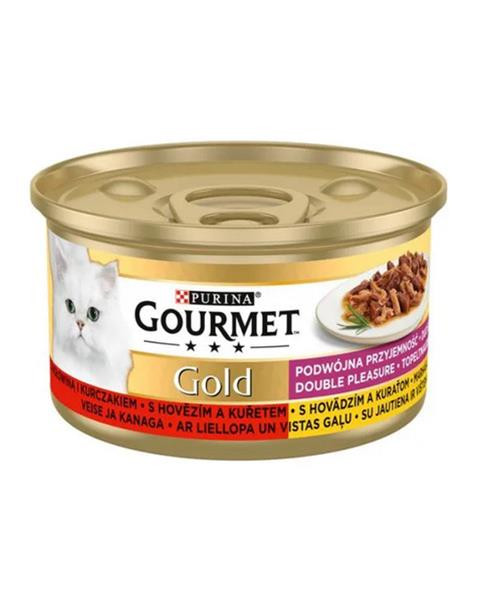 Nestlé GOURMET GOLD cat hovädzie&kura kúsky šťava konz.12x85 g