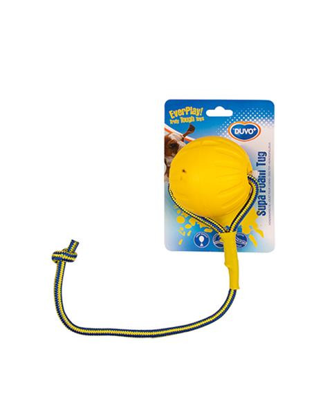 Hračka DUVO+ lopta plávajúca s lanom, žltá, priemer 10x49 cm