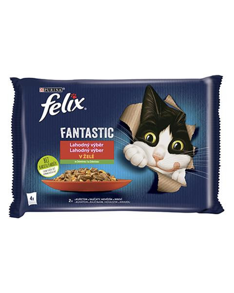 Nestlé FELIX Fantastic cat Multipack kura s rajčinami & hovädzie s mrkvou želé kapsička 4x85 g