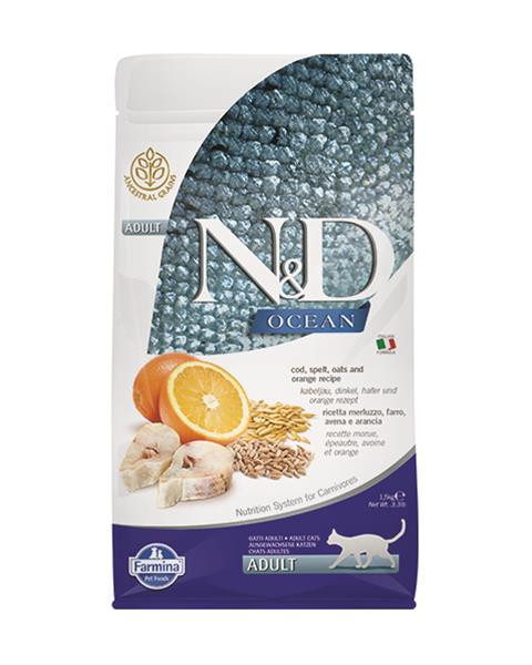 Farmina N&D cat OCEAN (AG) adult, codfish, spelt, oats & orange 1,5 kg