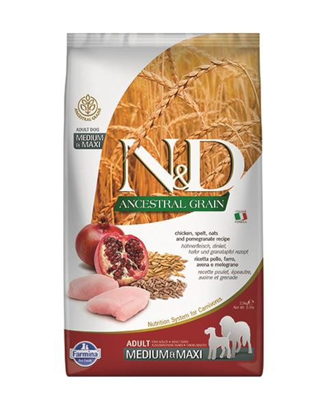Farmina N&D dog AG adult medium & maxi, chicken, spelt, oats & pomegranate 2,5 kg