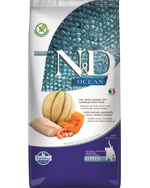 Farmina N&D cat OCEAN PUMPKIN (GF) kitten, cod, shrimp & cantaloupe melon 5 kg