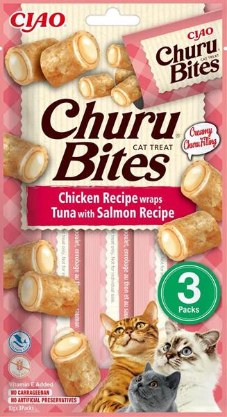 Pamlsok Inaba Churu Bites cat Kura s tuniakom a lososom 3 tuby 30 g