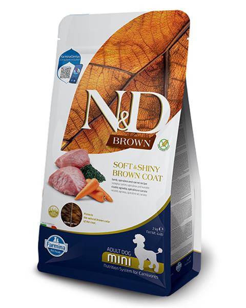 Farmina N&D dog BROWN (GF) adult mini, spirulina & carrot, lamb 2 kg