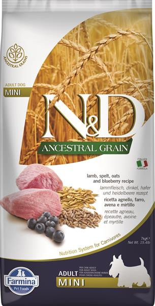 Farmina N&D dog AG adult mini, lamb, spelt, oats & blueberry 7 kg