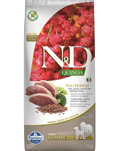 Farmina N&D dog QUINOA (GF) adult medium & maxi, neutered, duck, broccoli & asparagus 12 kg