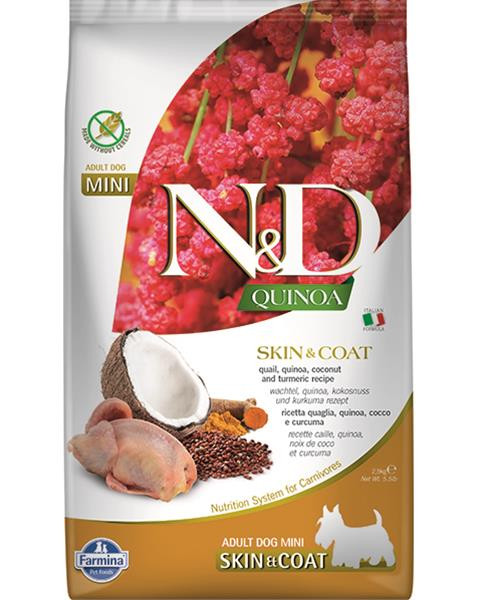 Farmina N&D dog QUINOA (GF) adult mini, skin & coat, quail & coconut 2,5 kg