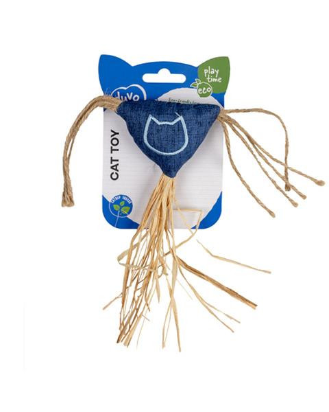 Hračka DUVO+ Eco navy trojuholník so šnúrkami a catnipom pre mačku, 3x18x20cm