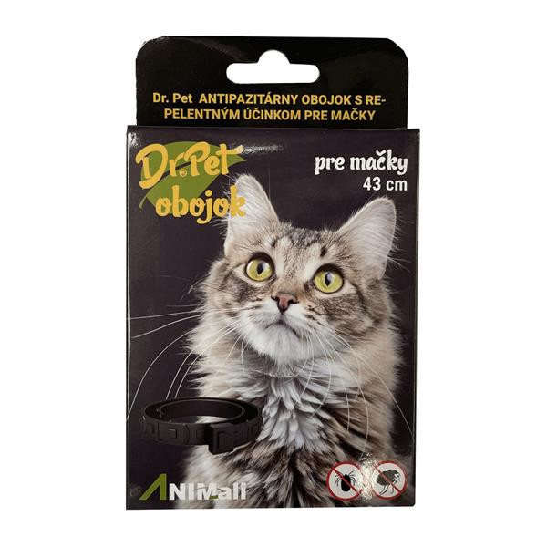 Obojok Dr.Pet pre mačky 43 cm antiparazitárny ČIERNY s repelentným účinkom (tick and flea repellent collar for cats)