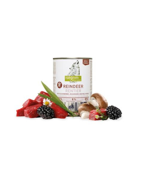 ISEGRIM dog Adult Mono Reindeer pure with Blackberries, Champignons & Herbs bal. 6 x 400 g konzerva