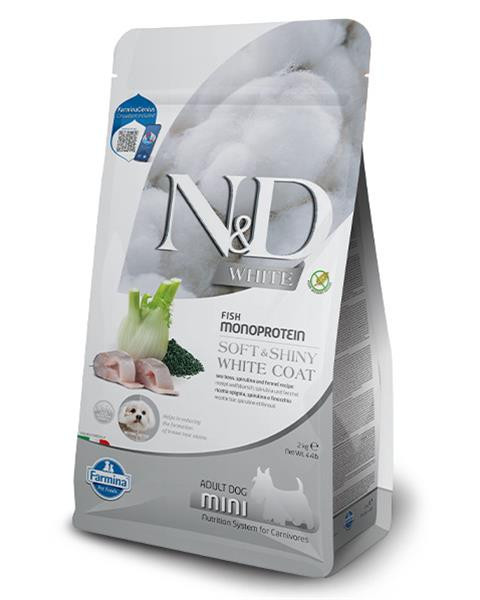 Farmina N&D dog WHITE (GF) adult mini, sea bass, spirulina & fenel 2 kg