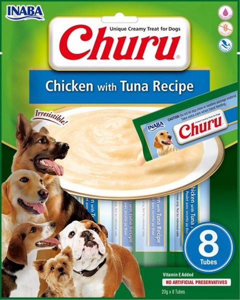 Pamlsok Inaba Churu Pyré dog Kura s tuniakom 8 túb 160 g