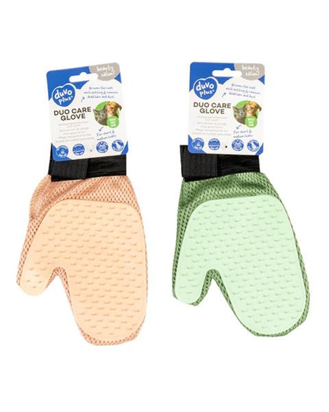 Hrebeň rukavica DUVO+ na starostlivosť o srsť 2 v 1 oranžová/zelená 21x5,5x1,5cm
