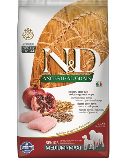 Farmina N&D dog AG senior medium & maxi, chicken, spelt, oats & pomegranate 2,5 kg
