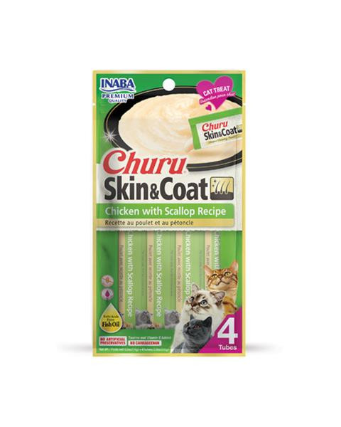 Pamlsok Inaba Churu Skin & Coat cat Kura s hrebenatkou 4 tuby 56 g