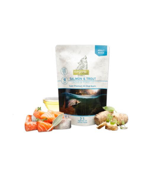 ISEGRIM dog Adult Isegrim Roots, Salmon & Trout bal. 7 x 410 g kapsičky